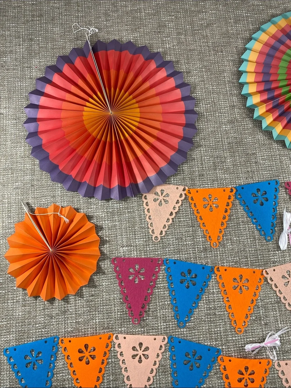 Colorful Fiesta Paper Rosette Fans & Cutout Triangle Bunting - Multicolor